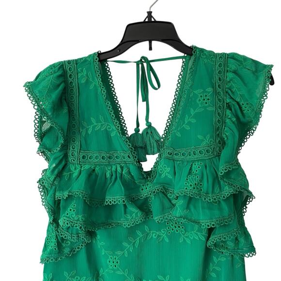 Tularosa A Line Above Green Eyelet Mini Ruffle Dress size small - Picture 3 of 9
